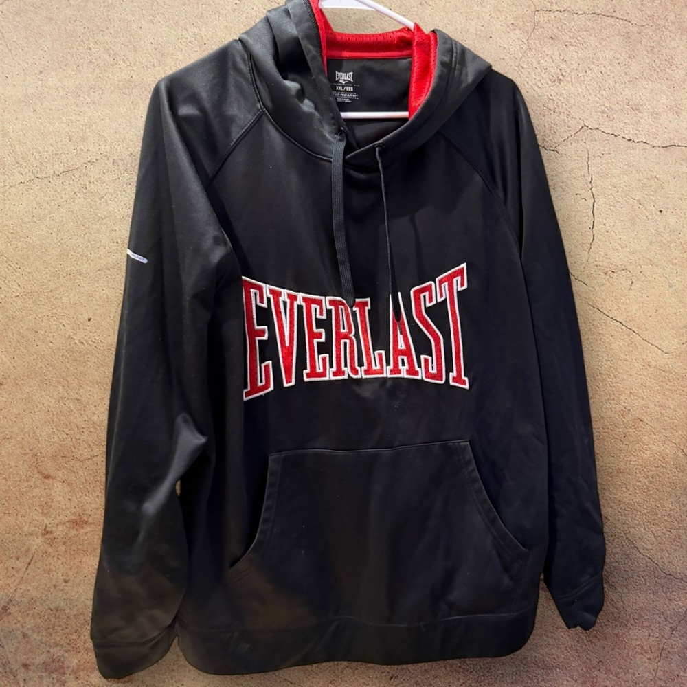 EVERLAST Black Red Athletic Hoodie Zip Front Sport Sweatshirt XXL